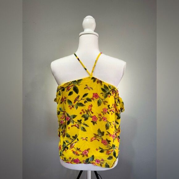 CLEARANCE! Yellow Monteau Floral Cold Shoulder Halter Top Size S EUC - Picture 2 of 6